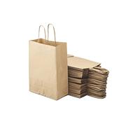 Miamex Lot de 50 Sacs Marrons Cabas en Papier Kraft avec Poignées - 20x10x29.2 cm - Sac de Courses/Emballage cadeau pour Anniversaire, Noel, Mariage...