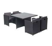 Miami 4 Noir/Gris : salon encastrable 4 personnes en résine tressée noire poly rotin