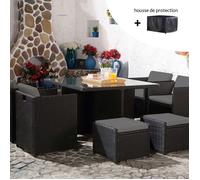 Miami salon de jardin 8 places noir-gris + housse de protection