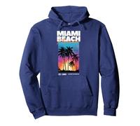 Miami Beach Florida Summer Palm Holiday USA Sweat à Capuche, Unisexe pour Adultes, Bleu Marine, XL