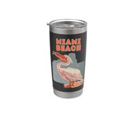 Miami Beach Florida Vacances Pelican Graphique Surf Plage Gobelet isotherme en acier inoxydable double paroi