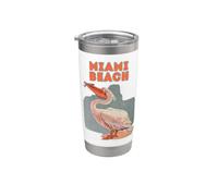 Miami Beach Florida Vacances Pelican Graphique Surf Plage Gobelet isotherme en acier inoxydable double paroi