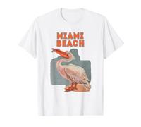Miami Beach Florida Vacances Pelican Graphique Surf Plage T-Shirt Graphique avec Valeur, Homme, Blanc, M