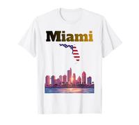 Miami Beach Lover Souvenir Palmiers Floride Carte Drapeau américain T-Shirt