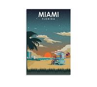 Miami Florida Poster de voyage vintage 40 x 60 cm Impression sur toile pour salon, chambre à coucher, dortoir, maison, bureau Décoration murale