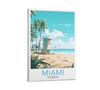 Miami Florida - Poster vintage sur toile pour salon, chambre à coucher, dortoir, maison, bureau (40 x 60 cm)
