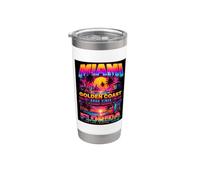 Miami Golden Coast Retro Beach Sunset Florida Graphic Gobelet isotherme en acier inoxydable double paroi