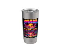 Miami Golden Coast Retro Beach Sunset Florida Graphic Gobelet isotherme en acier inoxydable double paroi