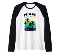 Miami Paradise Beach T Shirt, Cool Miami Florida Surfing Manche Raglan