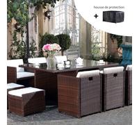 Miami miami - salon de jardin 10 places marron-blanc + housse de protection
