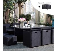 Miami salon de jardin 10 places noir-noir + housse de protection