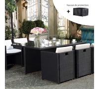 Miami salon de jardin 6 places noir-blanc + housse de protection