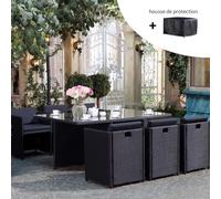 Miami salon de jardin 6 places noir-noir + housse de protection