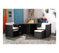 Miami salon de jardin 8 places noir-blanc + housse de protection