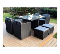 Miami salon de jardin 8 places noir-gris + housse de protection