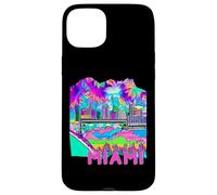 Miami Skyline Florida Retro Vaporwave Artistique Coloré Coque pour iPhone 15 Plus