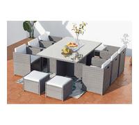 Miami table et chaises 10 places encastrables résine gris-blanc