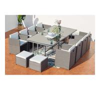 Miami table et chaises 12 places encastrables résine gris-blanc