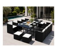 Concept Usine – Salon de jardin MIAMI 12 – Encastrable 12 places, résine tressée noir et blanc
