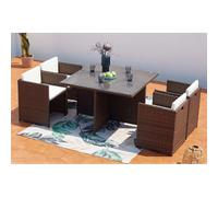 Miami table et chaises 4 places encastrables résine marron-blanc