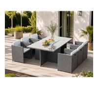 Miami table et chaises 6 places encastrables en résine gris-blanc