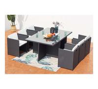 Miami table et chaises 6 places encastrables en résine noir-blanc