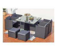 Miami table et chaises 8 places encastrables en résine noir-gris