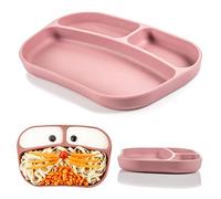 MiaMia - Assiette Compartiment Bebe en Silicone - Plateau Repas Enfant 1er Age Antidérapant, pour Table et Chaise Haute Bébé, Passe au Lave-vaisselle - Rose