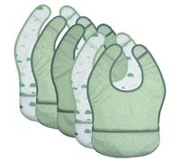 MiaMia Lot de 5 Bavoirs Bebe, Bavette Bebe avec Recuperateur, Imperméable, Plastifié, Lavable en Machine, Fermeture Velcro, Testé Oeko-Tex 100 - Vert