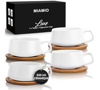 MIAMIO - 4 x 320 ml tasses à café/set de tasses et soucoupes/tasses à café en grès élégantes et modernes - Set Luxe collection 4pcs (Blanc)