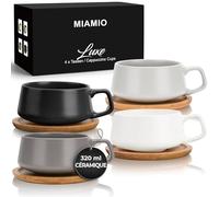 MIAMIO - 4 x 320 ml tasses à café/set de tasses et soucoupes/tasses à café en grès élégantes et modernes - Set Luxe collection 4pcs (Classic Pastel)