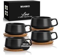 MIAMIO - 4 x 320 ml tasses à café/set de tasses et soucoupes/tasses à café en grès élégantes et modernes - Set Luxe collection 4pcs (Noir)