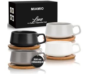 MIAMIO - 4 x 320 ml tasses à café/set de tasses et soucoupes/tasses à café en grès élégantes et modernes - Set Luxe collection 4pcs (Classic Pastel)
