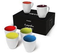 MIAMIO - 6 x 350 ml Tasse à café en grès/Ensemble de tasses Le Papillon Collection (Multicolore-Blanc)