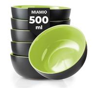 MIAMIO - 6 x 500 ml Ensemble de bols en grès Extérieur noir Intérieur coloré (bleu, rouge, vert, multi-couleur) (Vert)