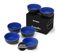 MIAMIO - 6 x 600 ml Ensemble de bols en grès Extérieur noir Intérieur coloré (bleu, rouge, vert, multi-couleur) (Bleu)
