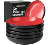 MIAMIO - 890 ml Kit de 6 bols à pâtes/bols à salade, assiettes à pâtes bols larges et peu profonds, grande assiette creuse en grès céramique pour servir la soupe