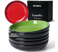 MIAMIO - 890 ml Kit de 6 bols à pâtes/bols à salade, assiettes à pâtes bols larges et peu profonds, grande assiette creuse en grès céramique pour servir la soupe, va au (Mixte)