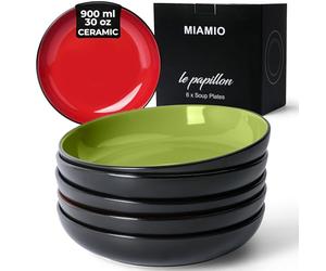 MIAMIO - 890 ml Kit de 6 bols à pâtes/bols à salade, assiettes à pâtes bols larges et peu profonds, grande assiette creuse en grès céramique pour servir la soupe