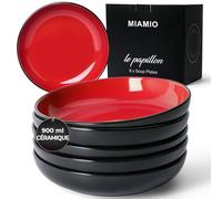 MIAMIO - 900 ml / 22 cm Kit de 6 bols à pâtes/bols à salade, assiettes à pâtes bols larges et peu profonds, grande assiette creuse en grès céramique pour servir la soupe (Rouge)