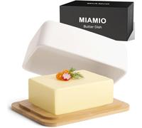 MIAMIO - Beurrier avec Couvercle pour Comptoir (620 ml) Beurriers en Céramique / Support à Beurre et Contenant avec Couvercle en Bambou, Beurrier pour Réfrigérateur