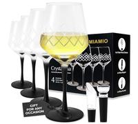 MIAMIO Crystaluna Lot de 4 verres à vin en cristal de qualité supérieure avec longue tige noire