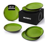 MIAMIO - Ensemble d'assiettes 6 en céramique grès pour la table - Collection Le Papillon (Vert, 26 cm)