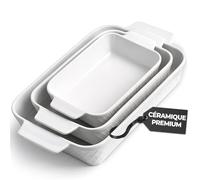 MIAMIO - Ensemble de 3 plats à gratin/Plat à cuisson rectangulaire en céramique, ensemble empilable de 3 pièces, 850 ml, 1650 ml, 2900 ml - Lave-vaisselle et four compatibles - Collection Palmanova