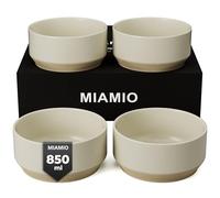 MIAMIO - Ensemble de 4 bols/Ensemble de bols en céramique (850 ml) pour pâtes, ramen, céréales, salade - Convient au lave-vaisselle et au micro-ondes - Collection Sierra (Clair, Bols (4x))
