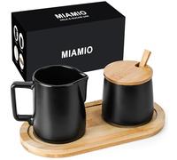 MIAMIO - Ensemble de service à sucre et crème avec couvercle et cuillère/Accessoires de bar à café en céramique - Compatible micro-ondes et lave-vaisselle (Noir)