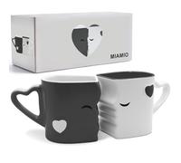 MIAMIO - Ensemble de Tasse à café Bisous en Céramique (Gris) | Set de 2 tasses à café qui s’embrassent en céramique, cadeau pour couple, petit ami ou petite amie, mariage ou cadeau de Noël