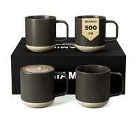 MIAMIO - Ensemble de tasses à café de 4 / Tasses en céramique pour café (500 ml), cappuccino, latte macchiato, thé, espresso/Lave-vaisselle et- Collection Sierra (Noir, Mugs (4x))