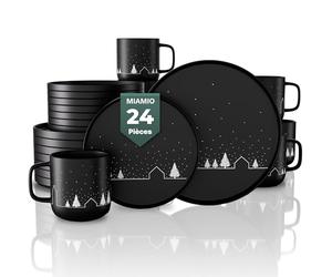 MIAMIO - Ensemble de Vaisselle de Noël 24 Pièces/Ensemble de Plats de Noël avec Tasses au Design Minimaliste pour les Fêtes (Service pour 8) - Collection Vinter