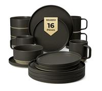 MIAMIO - Ensemble de Vaisselle pour 4 Personnes/Ensemble de 16 Pièces en Grès/Convient au Lave-Vaisselle et au Micro-Ondes - Collection Sierra (Noir, Service de vaisselle (16x))